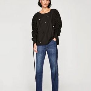 Zara Premium Denim Collection Pearl Bead Blouse M